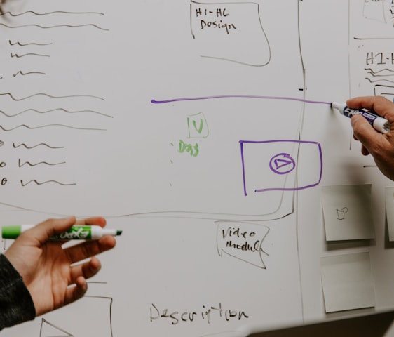 two people drawing on whiteboard